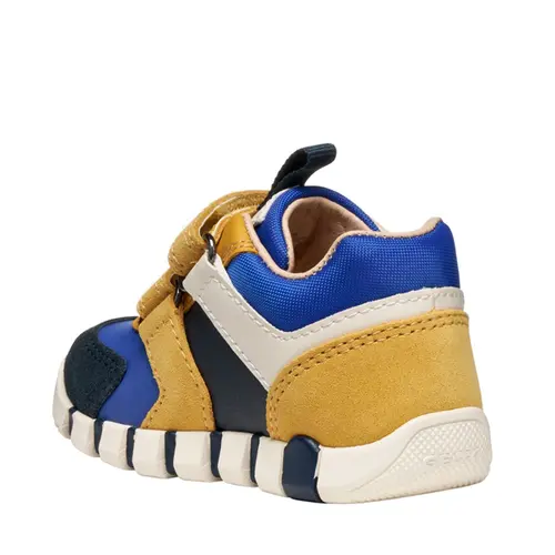 Pantofi Geox baieti, piele naturala,  brant antibacterian, Geox Respira, Iupidoo, bleumarin galben- B3555D-05422-C2QK4-26-GEOX