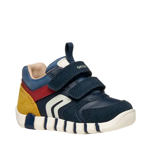 Pantofi Geox baieti, piele naturala,  brant antibacterian, Geox Respira, Iupidoo, bleumarin rosu- B3555D-05422-C4244-26-GEOX