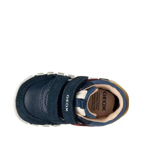 Pantofi Geox baieti, piele naturala,  brant antibacterian, Geox Respira, Iupidoo, bleumarin rosu- B3555D-05422-C4244-26-GEOX