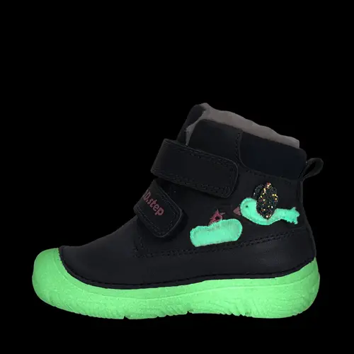 Ghete D.D Step fete, piele naturala, imblanit, talpa flexibila si fluorescenta, bleumarin, design cu pasari - W082-52314-25-