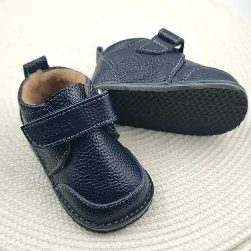 Ghete barefoot pentru copii, primii pasi, piele naturala, captuseala din blana, talpa flexibila, bleumarin, Smiley - RO-600-4-23- Ghete barefoot pentru copii, primii pasi, piele naturala, captuseala din blana, talpa flexibila, bleumarin, Smiley - RO-600-4-23-