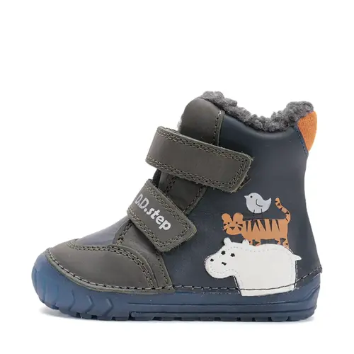 Ghete imblanite D.D.Step, piele naturala, talpa flexibila, bleumarin, animalute din jungla - W029-52287A-24-