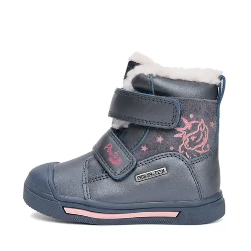 Ghete impermeabile cu supinatie Ponte20, piele naturala, talpa ferma, captuseala blana ecologica, bleumarin sidef cu roz- DA07-5-2758A-27-Ponte20