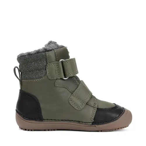 Ghete barefooot D.D Step baieti, piele naturala, talpa felxibilă, khaki cu negru - W063-52804M-30-