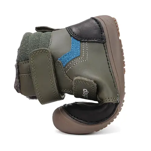 Ghete barefooot D.D Step baieti, piele naturala, talpa felxibilă, khaki cu negru - W063-52804M-30-