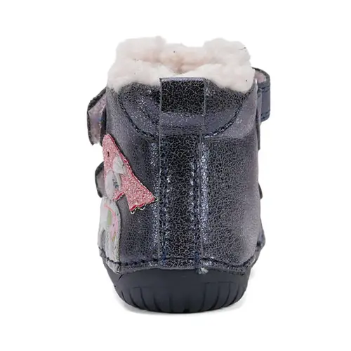 Ghete Barefoot fete, D.D Step, piele naturala, captuseala din blana, albastru sidef, curcubeu - W070-52624-25-