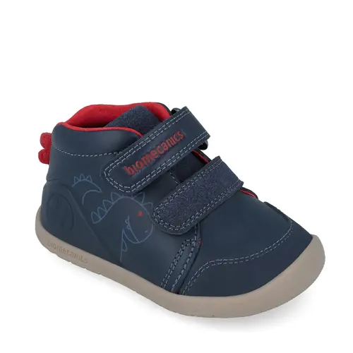 Ghete Biomecanics Wider fete, piele naturala, primii pași, BioGateo, albastru cu dinozaur - 251162-A183-26-