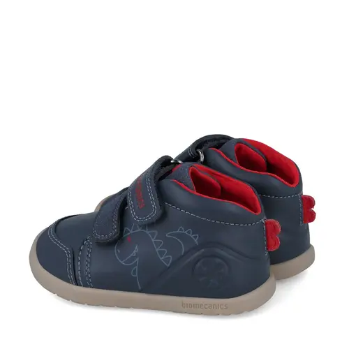 Ghete Biomecanics Wider fete, piele naturala, primii pași, BioGateo, albastru cu dinozaur - 251162-A183-26-