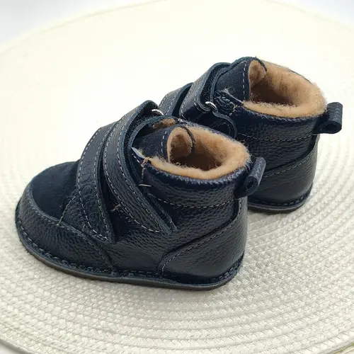 Ghete copii Barefoot, primii pasi, piele naturala, captuseala din blana, talpa felxibila, bleumarin, Stuy - RO-115-1-24-
