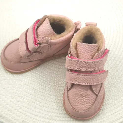 Ghete copii Barefoot, primii pasi, piele naturala, captuseala din blana, talpa felxibila, roz, Stuy - RO-115-2-24-