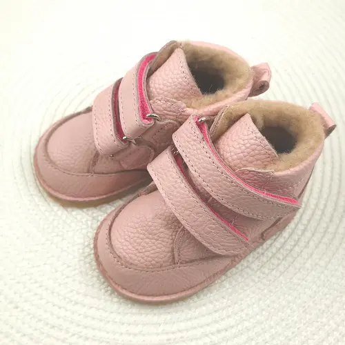 Ghete copii Barefoot, primii pasi, piele naturala, captuseala din blana, talpa felxibila, roz, Stuy - RO-115-2-24-