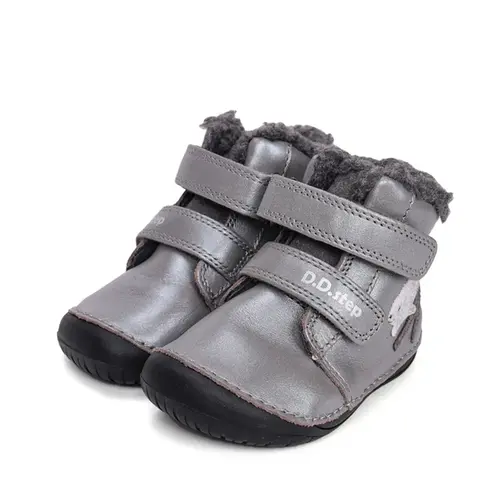 Ghete D.D Step fete, Barefoot, piele naturala, captuseala din blana, gri, emblema cu veverita - W070-52214A-25-