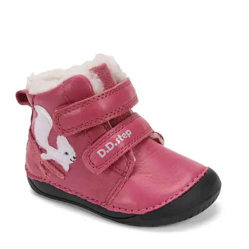 Ghete D.D Step fete, Barefoot, piele naturala, captuseala din blana, roz, emblema cu veverita - W070-52214B-25-