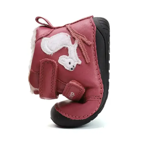 Ghete D.D Step fete, Barefoot, piele naturala, captuseala din blana, roz, emblema cu veverita - W070-52214B-25-