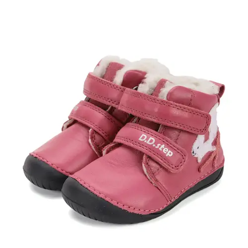 Ghete D.D Step fete, Barefoot, piele naturala, captuseala din blana, roz, emblema cu veverita - W070-52214B-25-