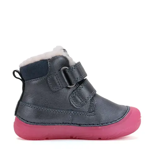 Ghete D.D Step fete, piele naturala, imblanit, talpa flexibila si fluorescenta, bleumarin, design cu pasari - W082-52314-25-