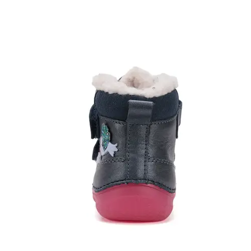 Ghete D.D Step fete, piele naturala, imblanit, talpa flexibila si fluorescenta, bleumarin, design cu pasari - W082-52314-25-