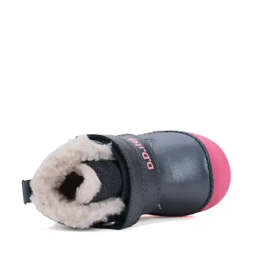 Ghete D.D Step fete, piele naturala, imblanit, talpa flexibila si fluorescenta, bleumarin, design cu pasari - W082-52314-25-