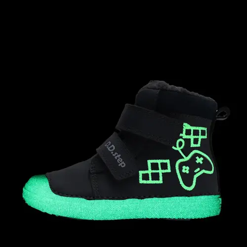 Ghete îmblănite D.D Step baieti, piele naturala, protectie degete, bleumarin, design cu game controller - W049-52250BM-30-