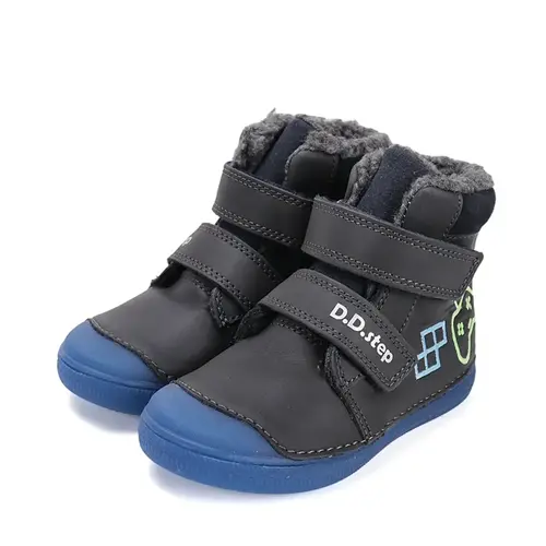 Ghete îmblănite D.D Step baieti, piele naturala, protectie degete, bleumarin, design cu game controller - W049-52250BM-30-