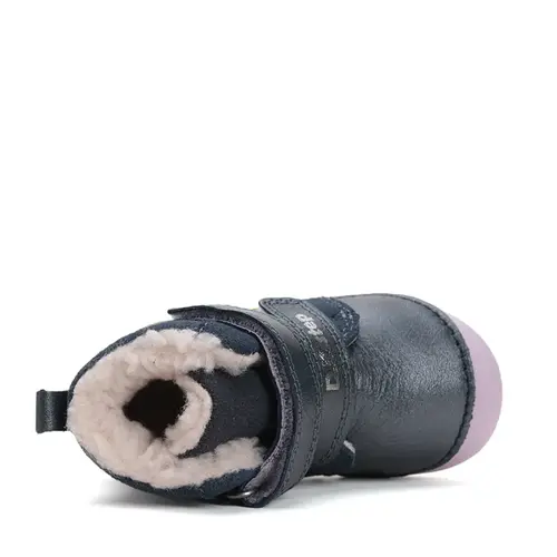 Ghete D.D Step fete, piele naturala, talpa flexibila, imblanite, bleumarin cu flori si albinute - W015-52997B-24-