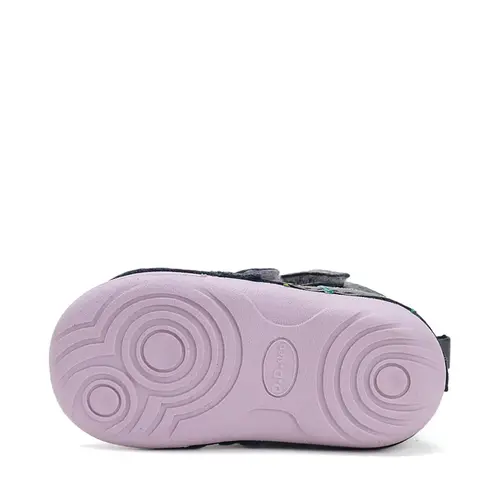 Ghete D.D Step fete, piele naturala, talpa flexibila, imblanite, bleumarin cu flori si albinute - W015-52997B-24-