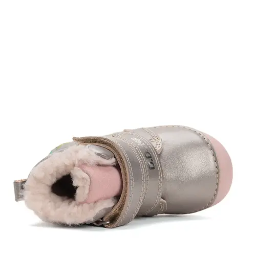 Ghete D.D Step fete, piele naturala, talpa flexibila, imblanite, bronz cu flori si albinute - W015-52997-24-