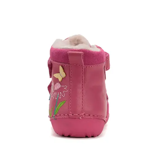Ghete D.D Step fete, piele naturala, talpa flexibila, imblanite, roz cu flori si albinute - W015-52997A-24-