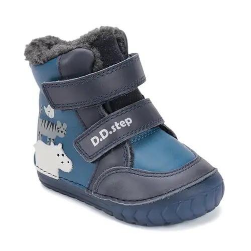 Ghete imblanite D.D.Step, piele naturala, talpa flexibila, albastru, animalute din jungla - W029-52287-24-