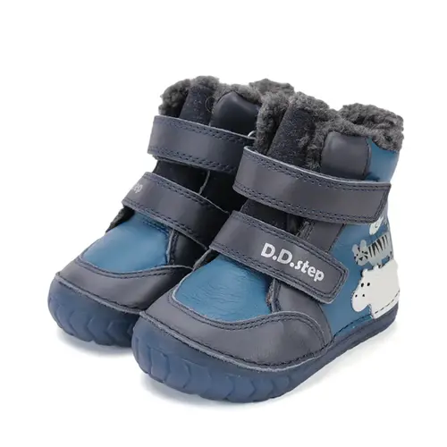 Ghete imblanite D.D.Step, piele naturala, talpa flexibila, albastru, animalute din jungla - W029-52287-24-