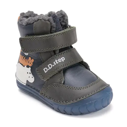 Ghete imblanite D.D.Step, piele naturala, talpa flexibila, bleumarin, animalute din jungla - W029-52287A-24-