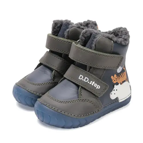 Ghete imblanite D.D.Step, piele naturala, talpa flexibila, bleumarin, animalute din jungla - W029-52287A-24-