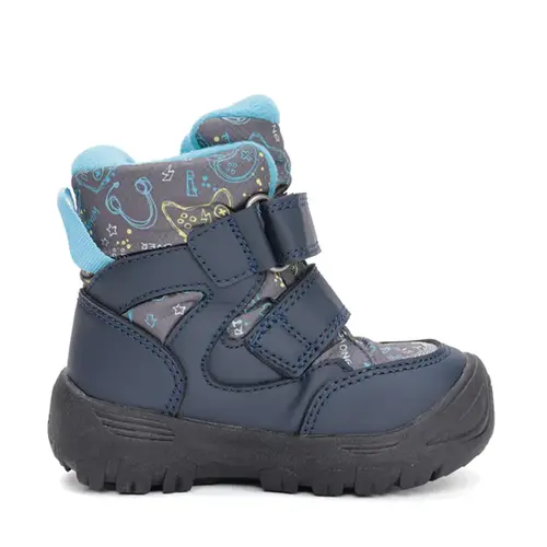 Ghete impermeabile D.D Step, captuseala din blana, Aqua-Tex, bleumarin cu print bleu - P081-52299A-27-