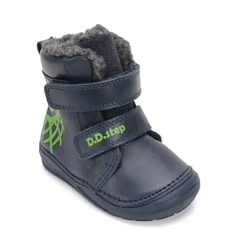 Ghete inalte din piele naturala pentru baieti, D.D.Step, imblanite, bleumarin, desen cos baschet - W071-52577B-25-