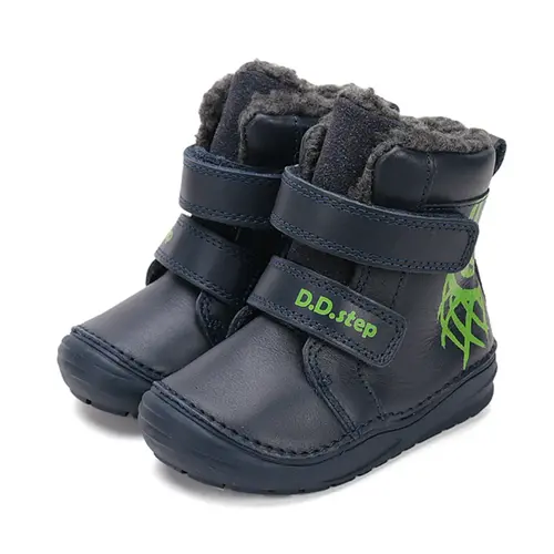 Ghete inalte din piele naturala pentru baieti, D.D.Step, imblanite, bleumarin, desen cos baschet - W071-52577B-25-