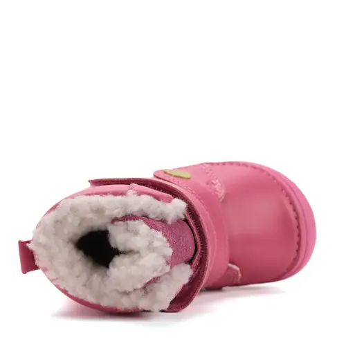 Ghete inalte din piele naturala pentru fete, D.D.Step, imblanite, roz, pasare in colivie - W071-52381-25-