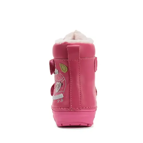 Ghete inalte din piele naturala pentru fete, D.D.Step, imblanite, roz, pasare in colivie - W071-52381-25-