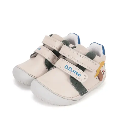 Pantofi Barefoot D.D. Step baieti, piele naturala, primii pasi, crem design cătel_S070-61533A-21_Pebebe