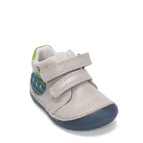 Pantofi Barefoot D.D. Step baieti, piele naturala, primii pasi, gri deschis, design submarin_S070-61420A-21_Pebebe