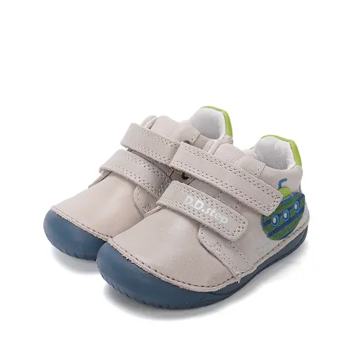 Pantofi Barefoot D.D. Step baieti, piele naturala, primii pasi, gri deschis, design submarin_S070-61420A-21_Pebebe