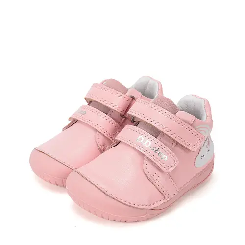 Pantofi Barefoot D.D. Step fete, piele naturala, primii pasi, roz, design cu norisor_S070-61244-21_Pebebe