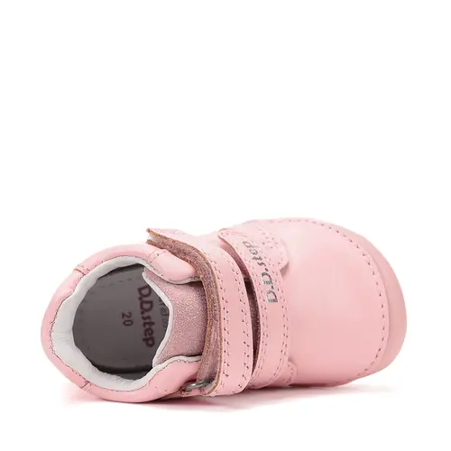 Pantofi Barefoot D.D. Step fete, piele naturala, primii pasi, roz, design cu norisor_S070-61244-21_Pebebe