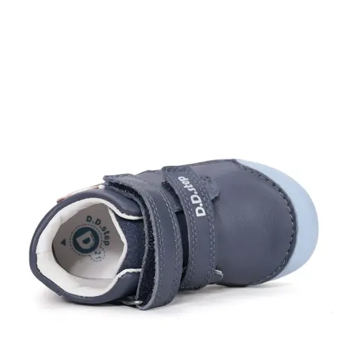 Pantofi D.D. Step baieți, piele naturală, primii pași, talpa felxibilă, Bleumarin, design Baseball_S066-61414-20_Pebebe