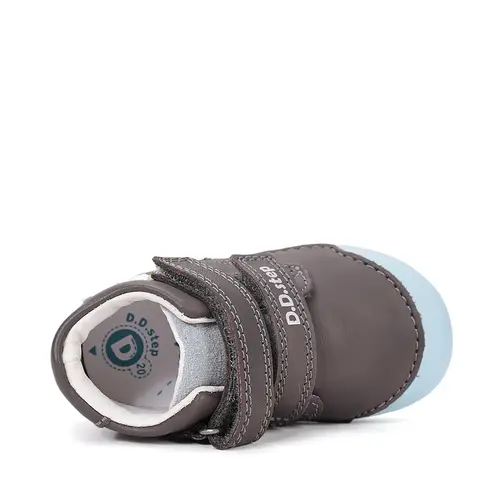 Pantofi D.D. Step baieți, piele naturală, primii pași, talpa felxibilă, gri deschis, design Baseball_S066-61414B-21_Pebebe