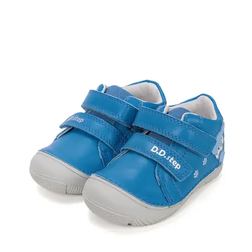 Pantofi D.D Step copii, piele naturală, captuseală din piele, talpă flexibilă, albastru cu pisicuța_S082-61703-21_Pebebe