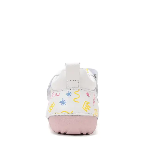 Pantofi D.D. Step fete, primii pasi, piele naturala, talpa flexibila, alb cu imprimeu flori_S015-61675-20_Pebebe