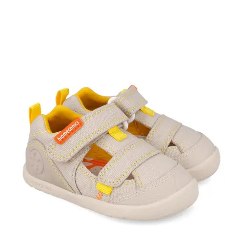 Sandale Barefoot Baieți, Biomecanics Wider Canvas cu Dublu Scai - Bej cu Accente Portocalii_262191-C891-21_Pebebe