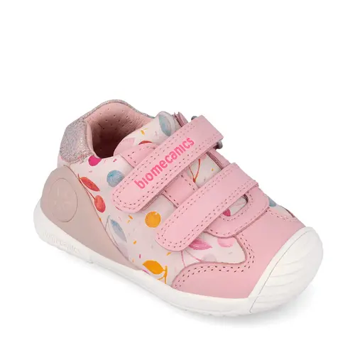 Pantofi Biomecanics fete, Biogateo Casual, primii pasi  – Roz cu Imprimeu Multicolor_262102-A779-19_Pebebe