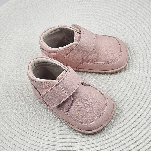 Pantofi barefoot din piele naturala pentru copii, primii pasi, inchidere cu scai si talpa din flexibila, roz_RO-14-9-24_Pebebe