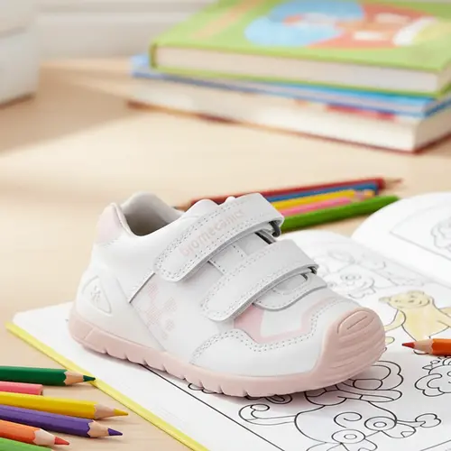 Pantofi copii, piele naturala, Biogateo Sport, alb,roz, Biomecanics_241001-B786-24_Pebebe